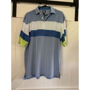 FootJoy FJ Polo Golf Shirt Mens L Large Blue Striped Performance Stretch Wicking